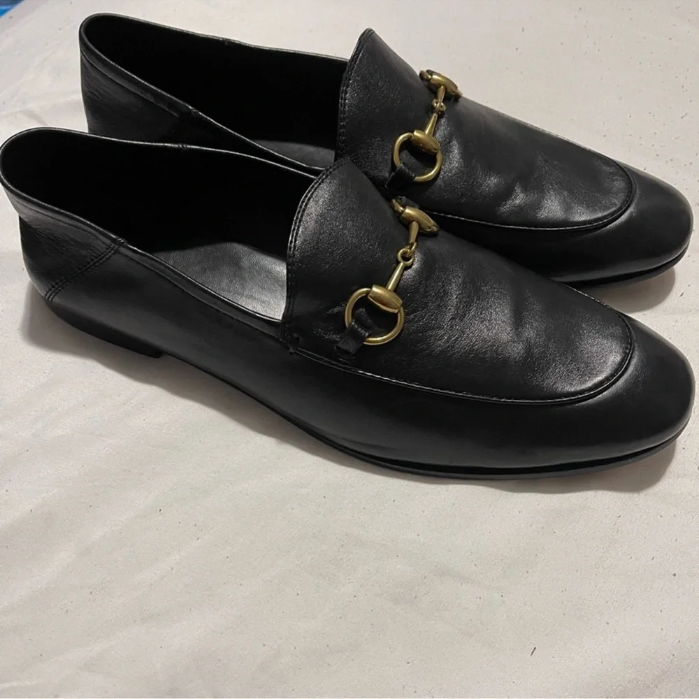 Gucci Black Leather Loafers with Gold Horse-Bit Detailing Sz 10 - Picture 5 of 12